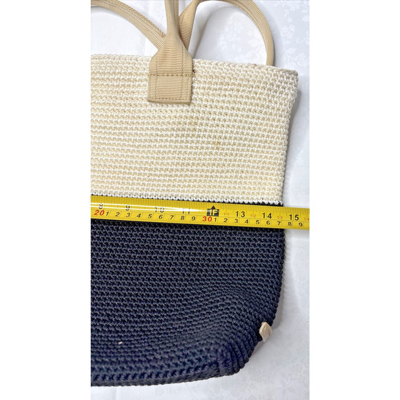 The Sak Two-Tone Crochet Tote Bag – Black Cream Knit Shoulder Purse Handbag - Picture 10 of 10
